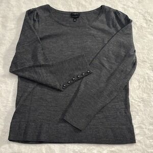 Talbots Sweater Womens Medium Petite Mp Button Long Sleeve Gray Merino Wool